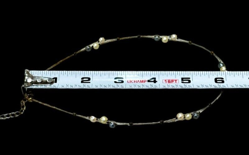 Floating Faux Pearl Necklace Gray and White 3-in-1 Strand 12 Inch Dainty Vintage