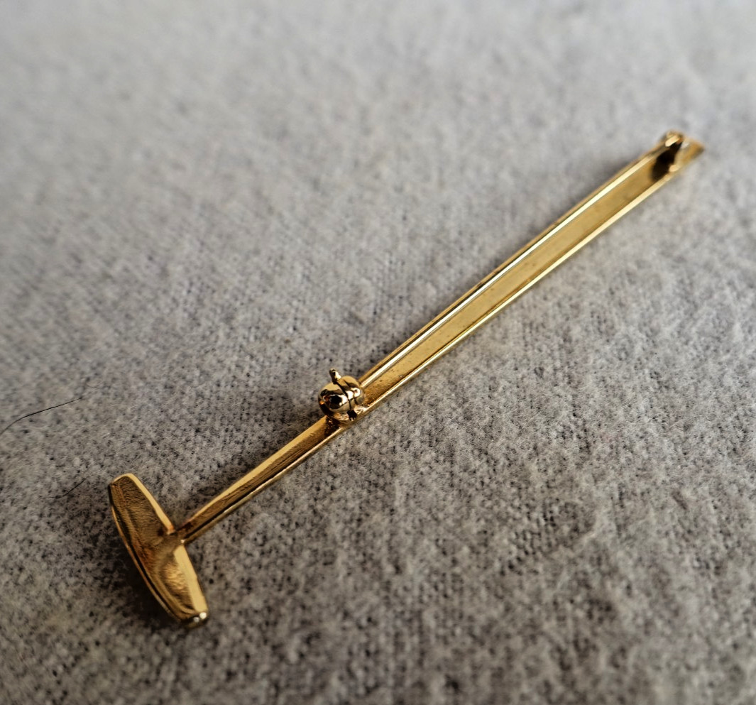 Vintage Gold Plate Polo Mallet Equestrian Horse Riding Sport Brooch Pin Brooch