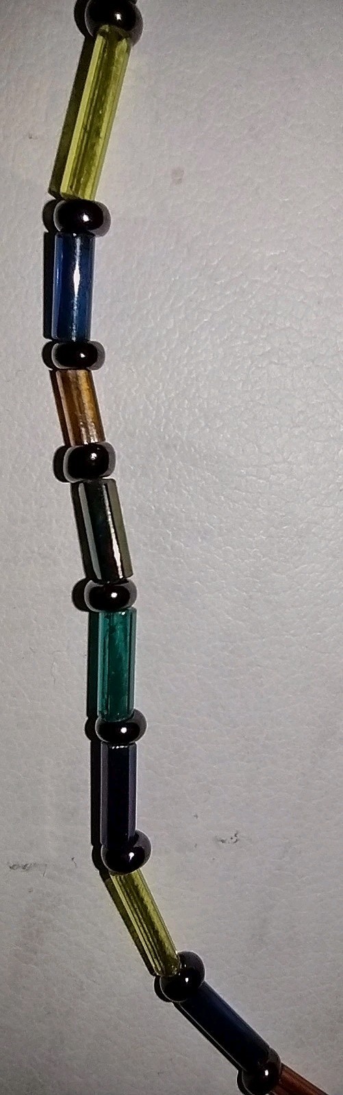Vintage Tube Glass Bead Necklace Colorful 31″ 2.1mm Wide Beads Very Light Weight