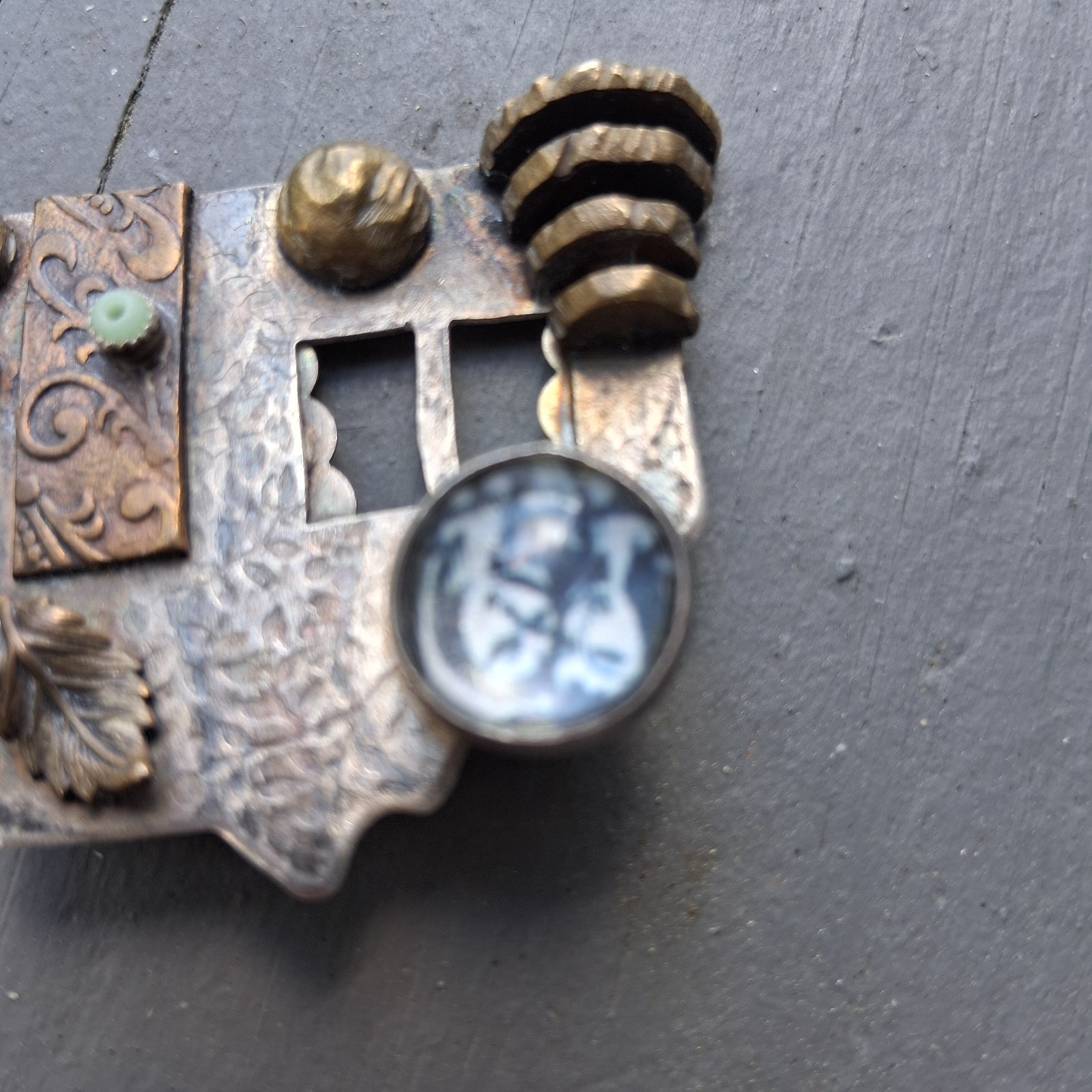 Vintage Sterling Silver Mixed Metals Brooch Pin Signed Dated