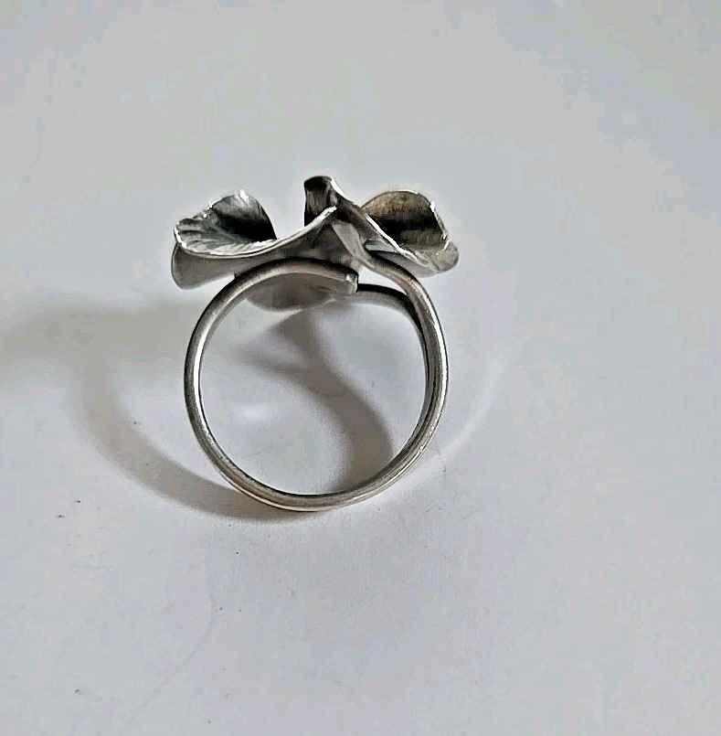 Vintage Sterling Silver Stuart Nye Pansy Screw Back Earrings and Ring Set