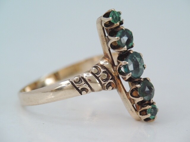 ANTIQUE VICTORIAN 10K YELLOW GOLD 5 STONE EMERALD NAVETTE RING sz 4 3/4