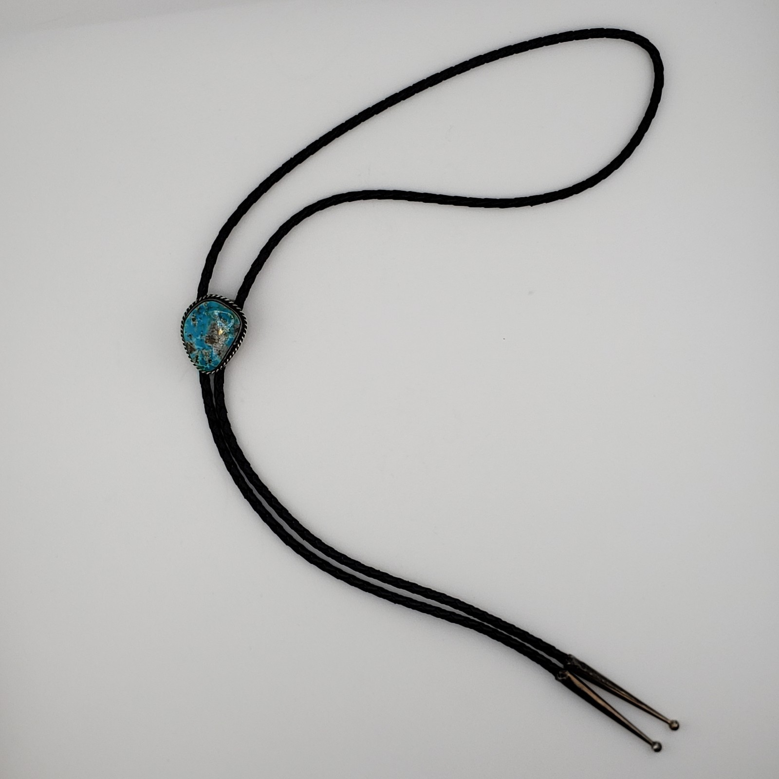 Vintage Turquoise Bolo Tie Sterling Silver Bezel Native American Signed S