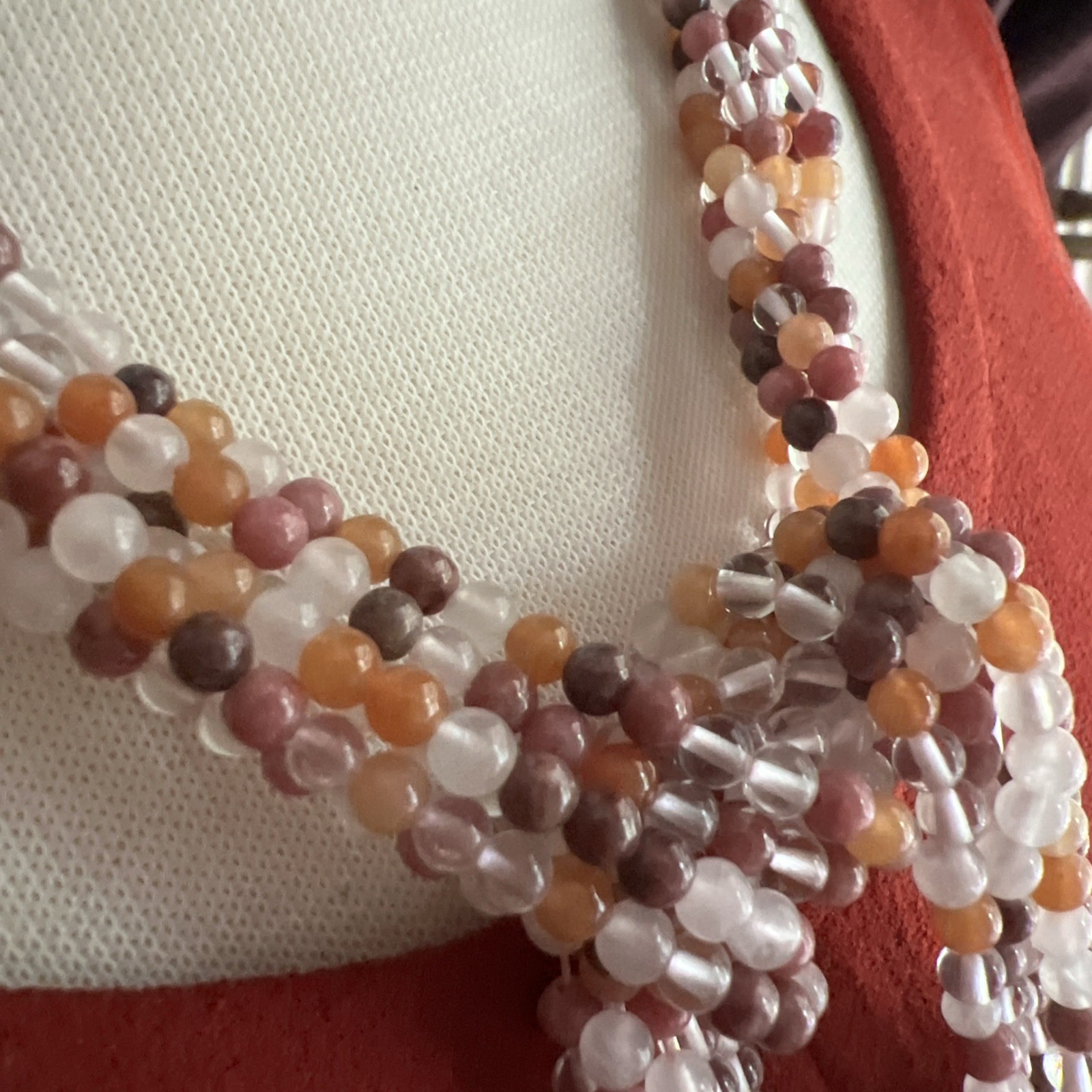 Beautiful Multi Strand Sajen Wrap Necklace Semi Precious Stones Bead MOP Shell