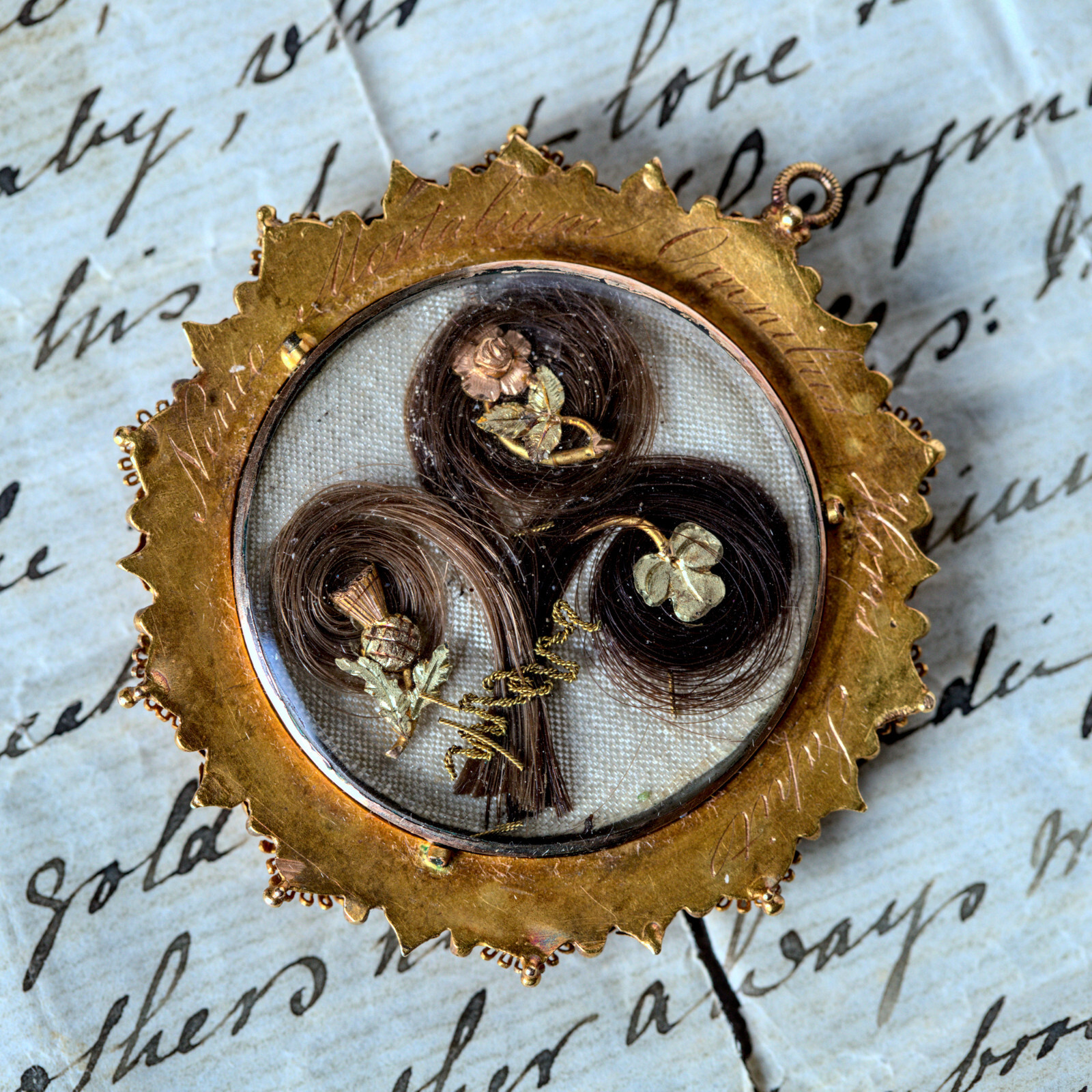 ANTIQUE ENGLISH 18K GOLD DOUBLE MOURNING LOCKET PENDANT w/ PROVENANCE 1853