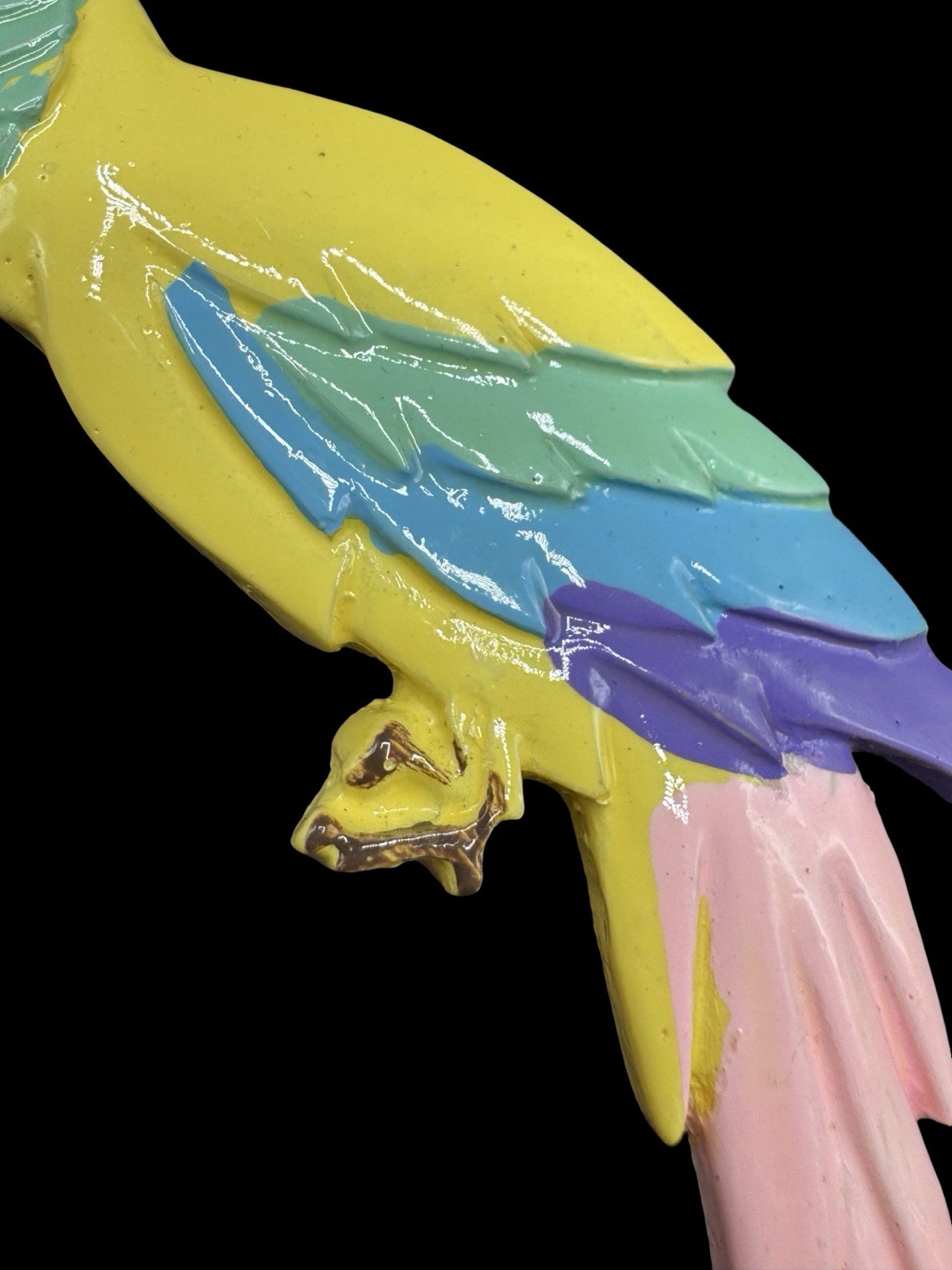 Vintage Parrot Brooch Colorful Plastic Bird Pin Pink Yellow Green Statement