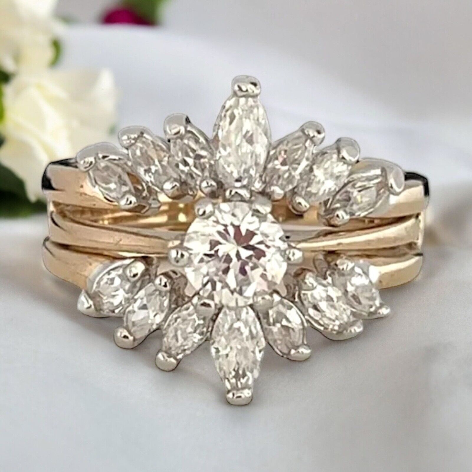 Vintage Wedding Ring Set Size 5 Cubic Zirconia 14K Gold Plate Mid-Century – 14F