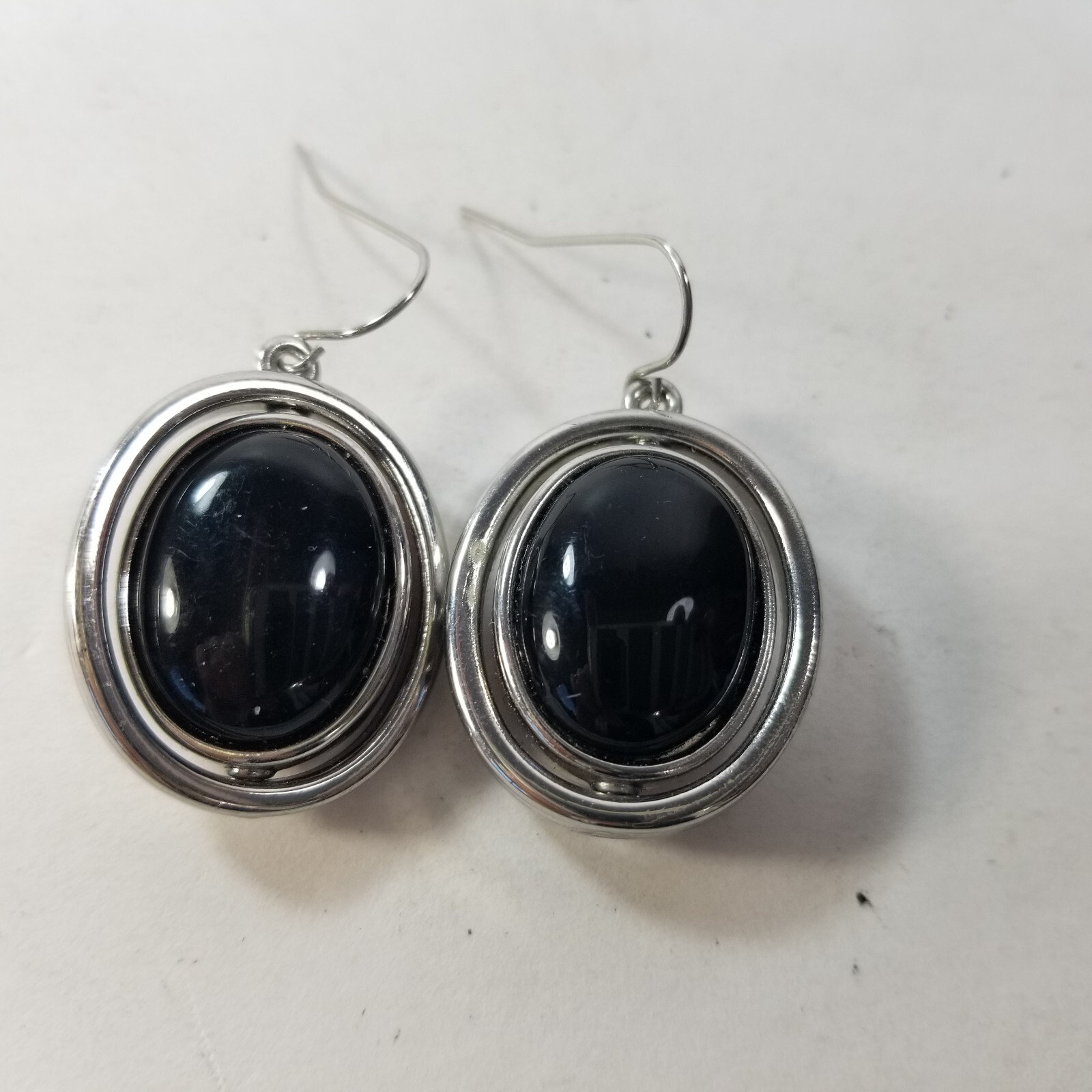 silver tone red & Black Reversible drop dangle hook pierced earrings
