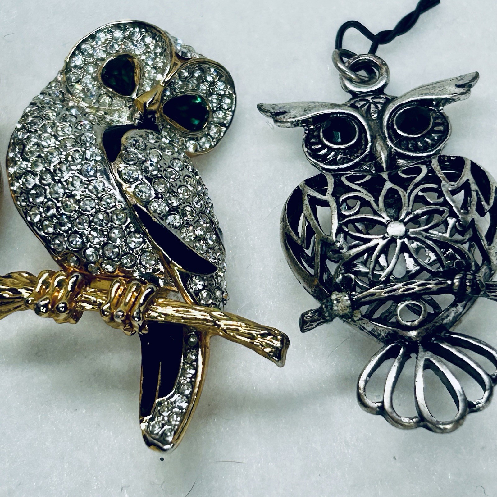 Lot of 3 Vintage Owl Figural Brooches 1 Owl Pendant Sarah Coventry, Sterling AC