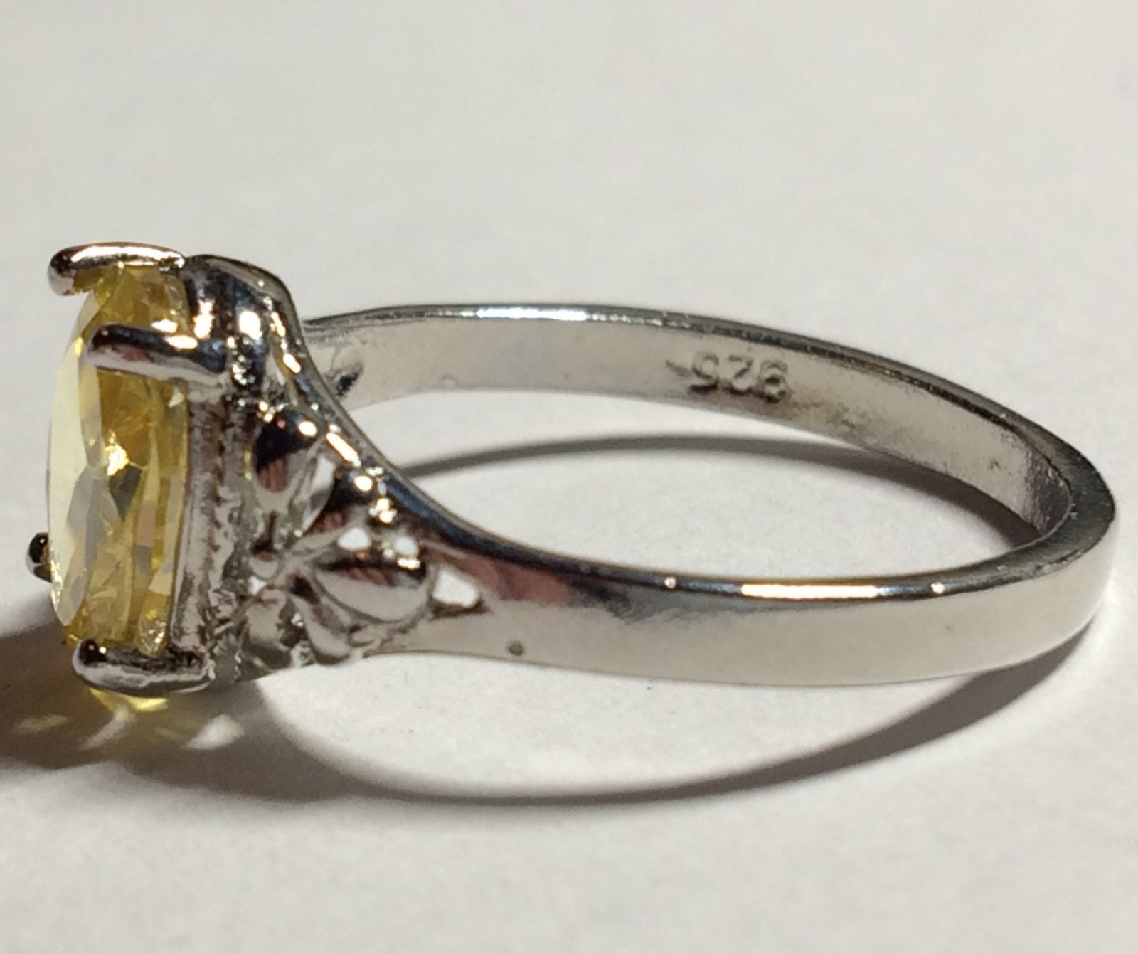 Sterling Silver Citrine Fleur de Lis Ring Size 7 Yellow CubicZirconia Simulated