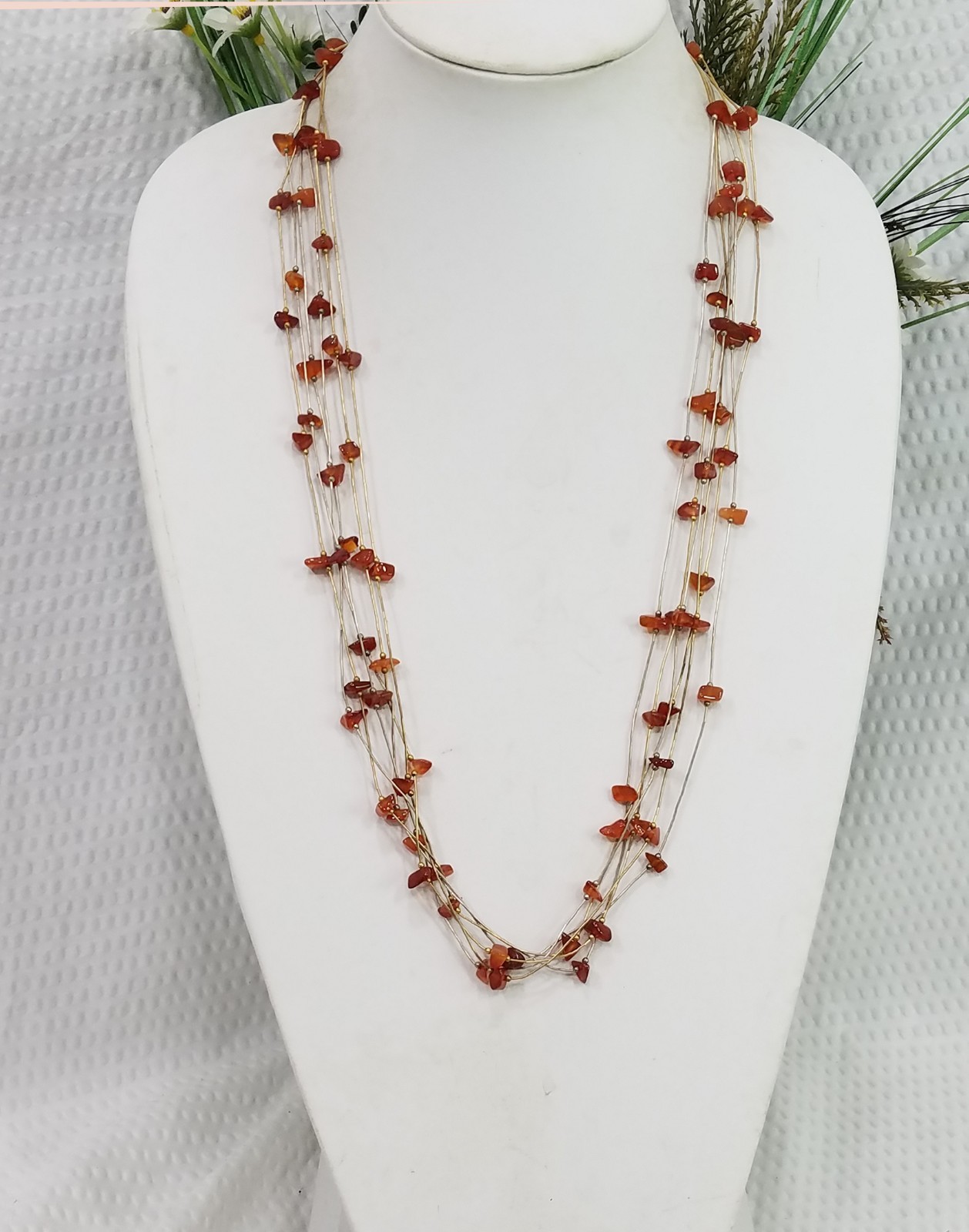 VTG Coldwater Creek Burnished Goldtone & Silvertone Amber Multi Strand Necklace
