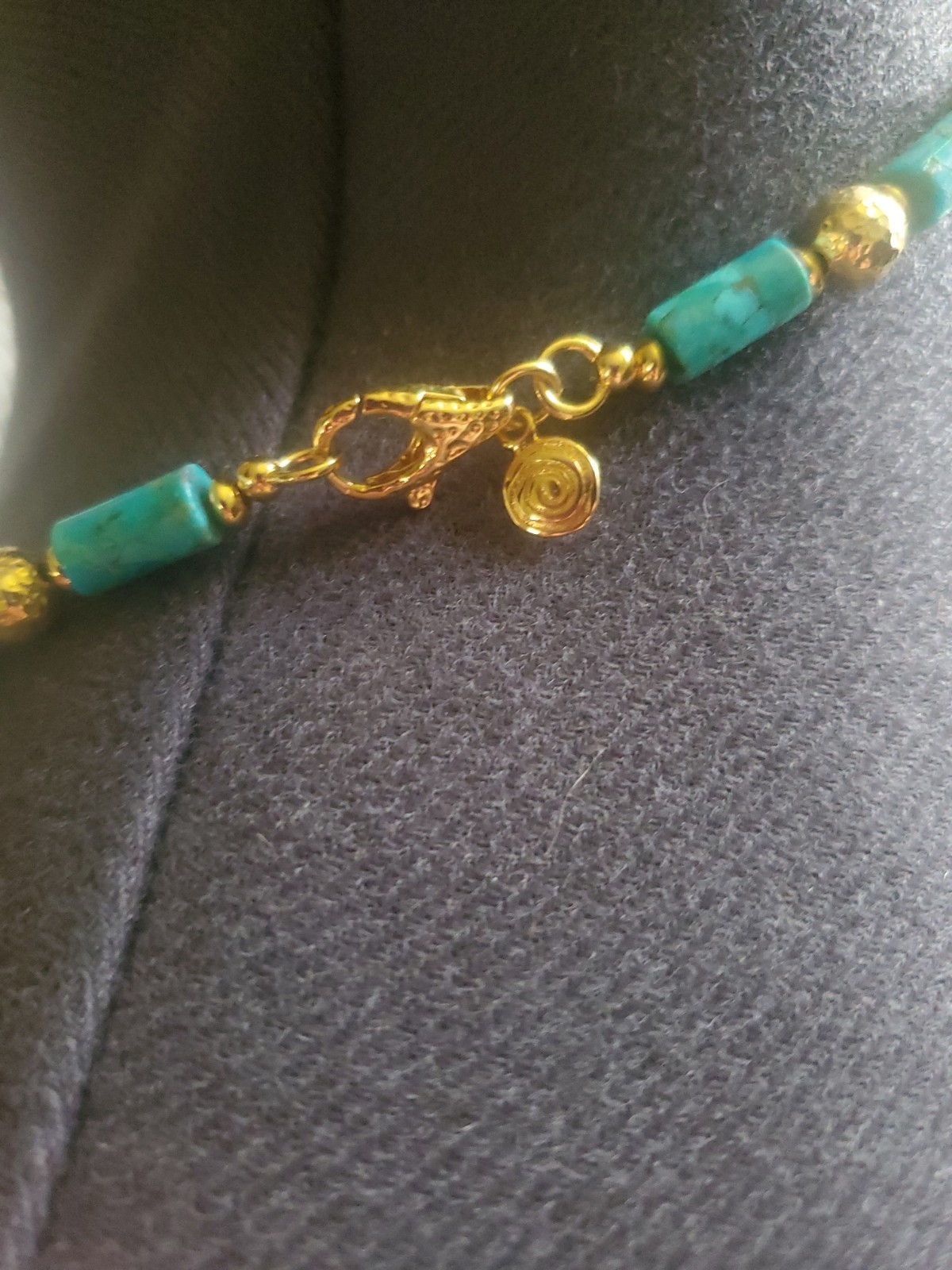 Estrusca Vintage Turquoise And Gold Toned Hammered Beaded Necklace Made In Italy