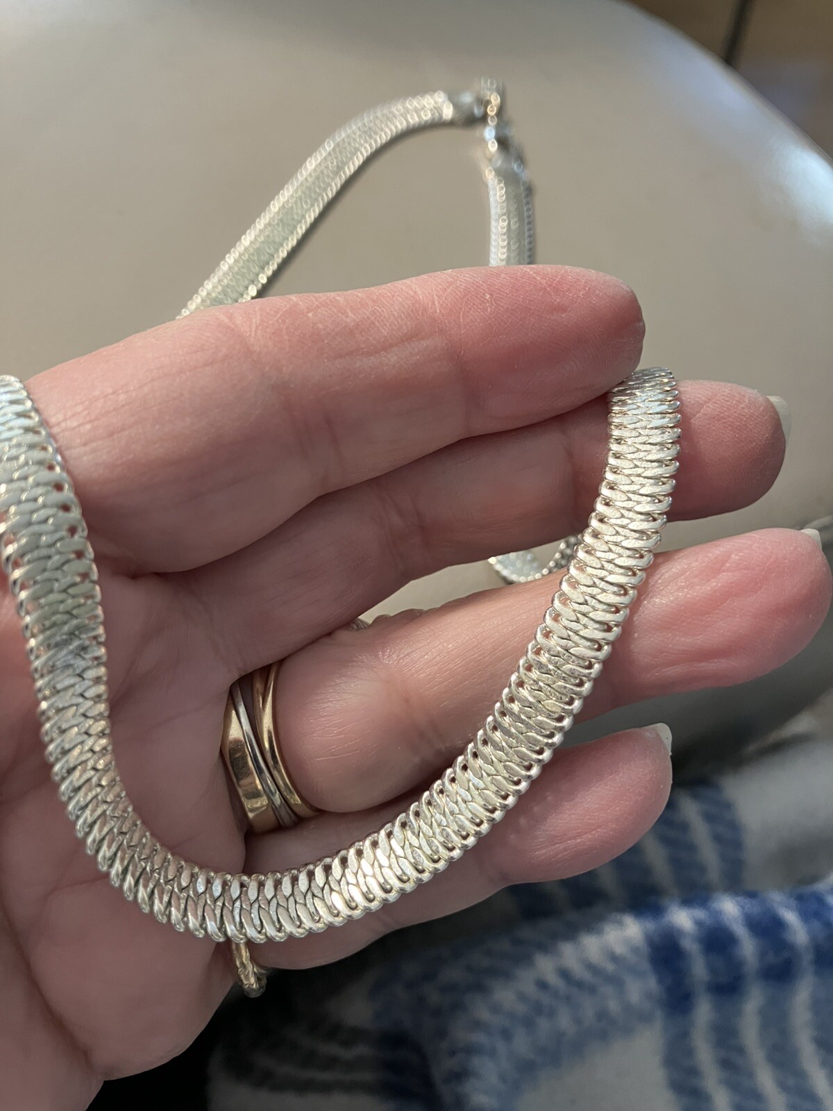Vintage Napier Signed Silvertoned Flat Snake Style 1/4″W 20″L Necklace Estate