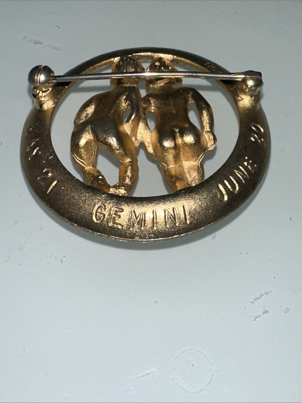 Crown Trifari Gemini Zodiac Brooch Gold Silver Tone May 21 June 20 Astrology