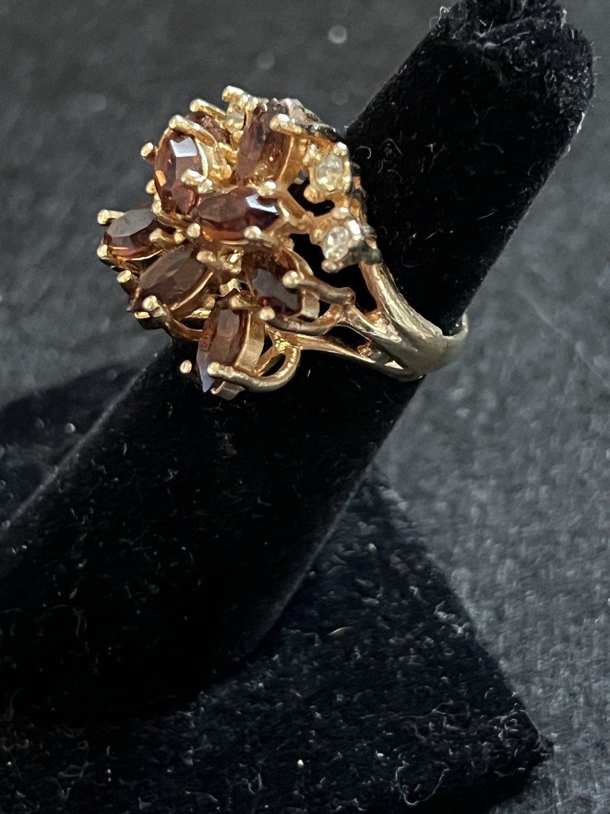 Vintage Topaz & Clear Austrian Crystal Cocktail Ring 18k Gold HGE Size 5 / 10g!