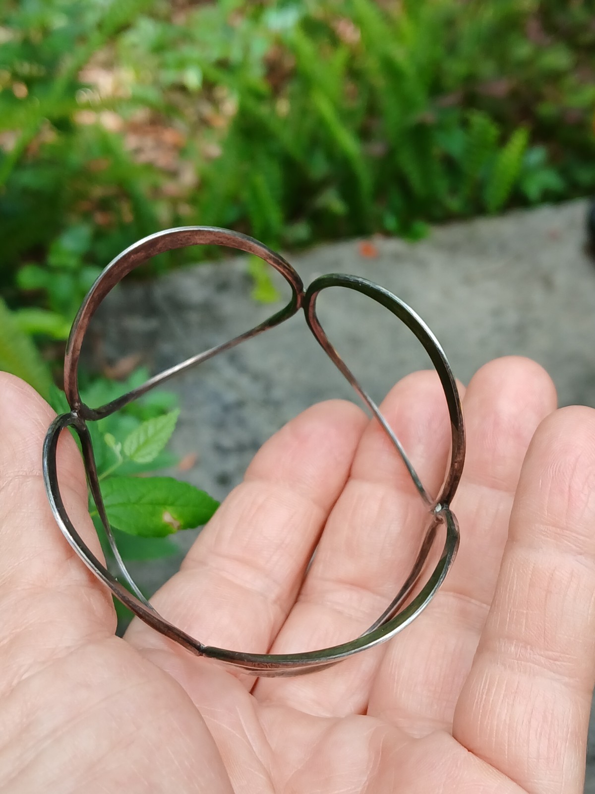 Vintage Geometric Ovals Sterling Silver Bangle Bracelet Modernist Design Art