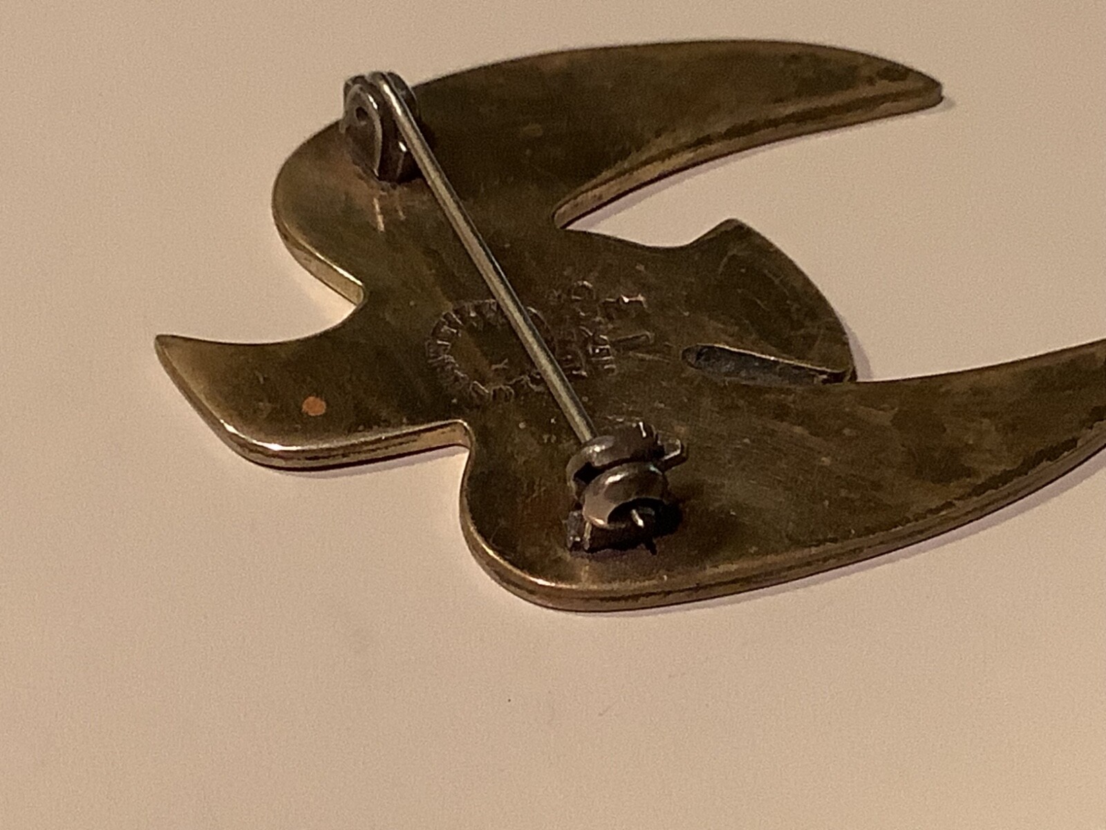 Vintage Los Castillo Bird Brooch Azurite Inlay Brass Dove #17 Mexico Pin RARE