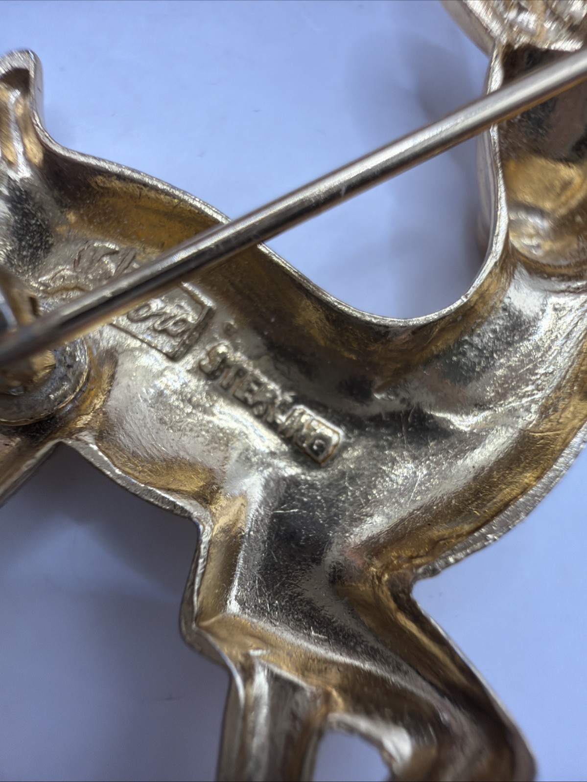 Vintage Coro MCM Sterling Silver 925 w/ Gold Wash Reindeer Gazelle Brooch Pin