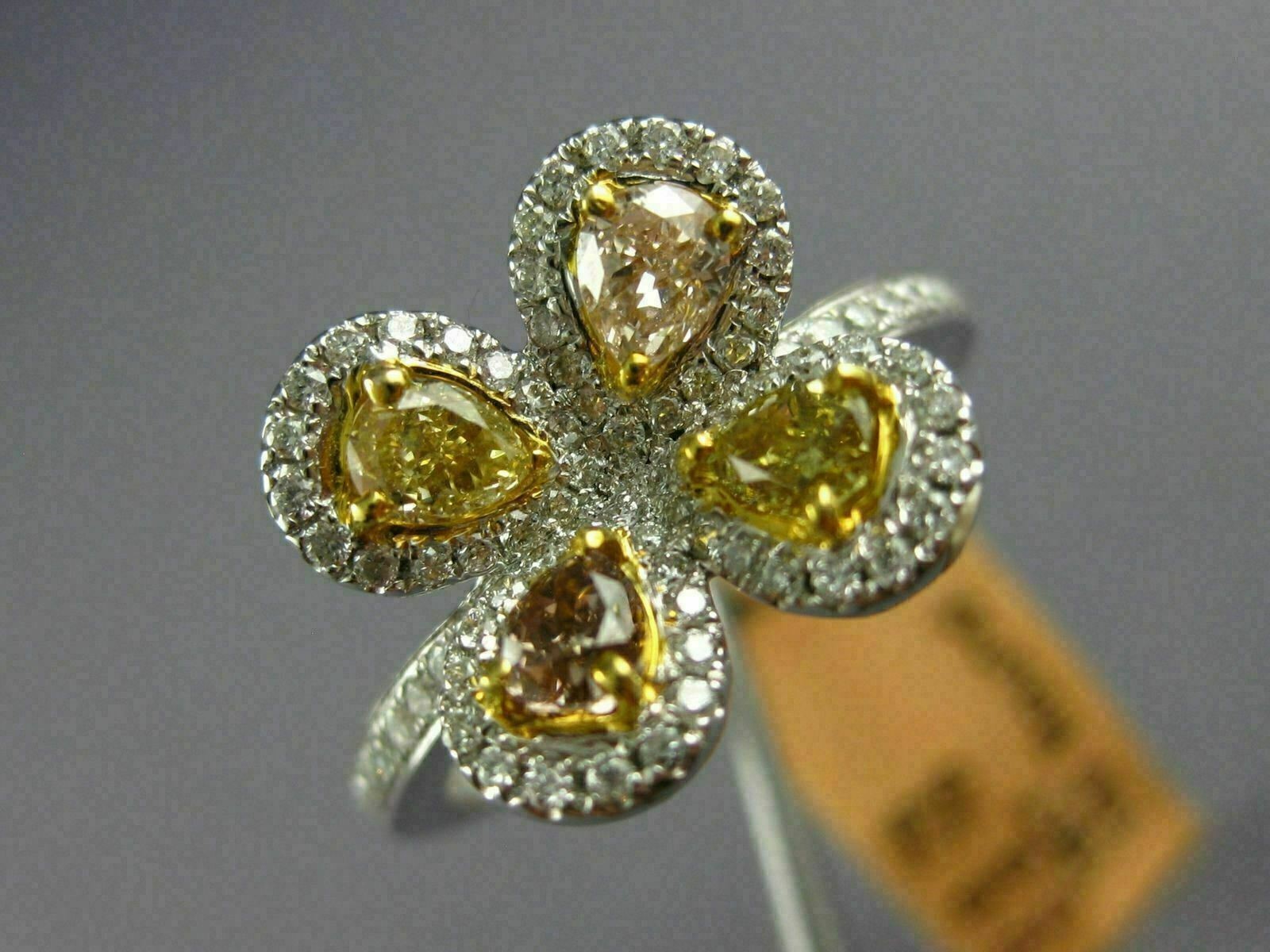 ESTATE WIDE 1.52CT MULTI COLOR DIAMOND 14KT 2 TONE GOLD CLOVER FLOWER LOVE RING