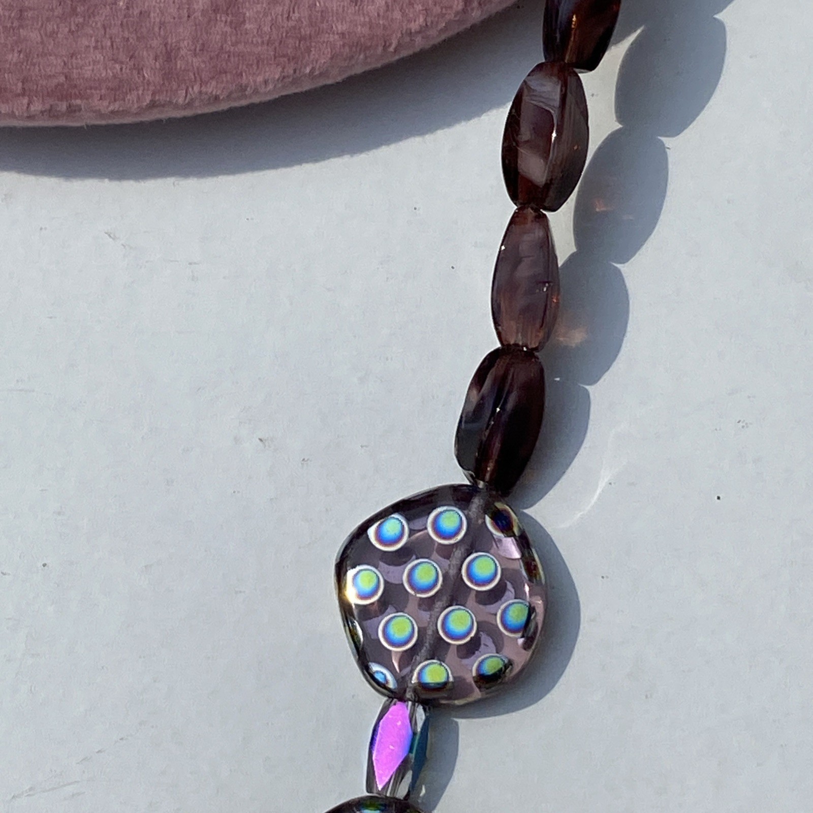 PURPLE GIVRÉ PEACOCK BEADS ART GLASS RETRO VITRAIL CRYSTAL GLASS NECKLACE