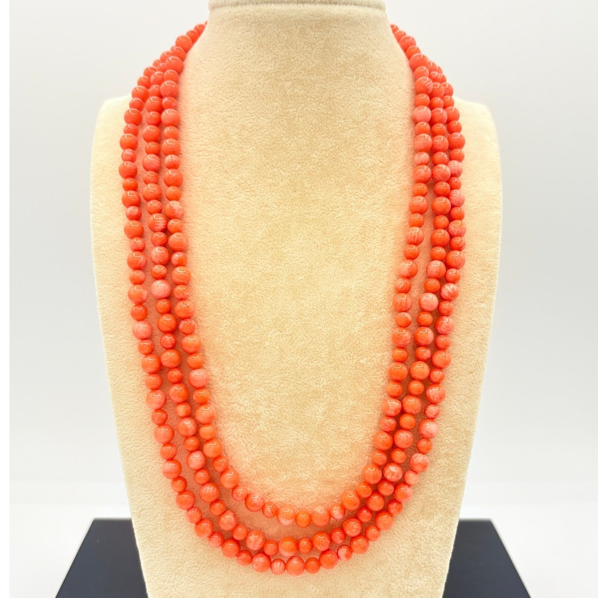 Vintage Genuine Salmon Coral Multi-strand Necklace with 925 Sterling Slide Clasp