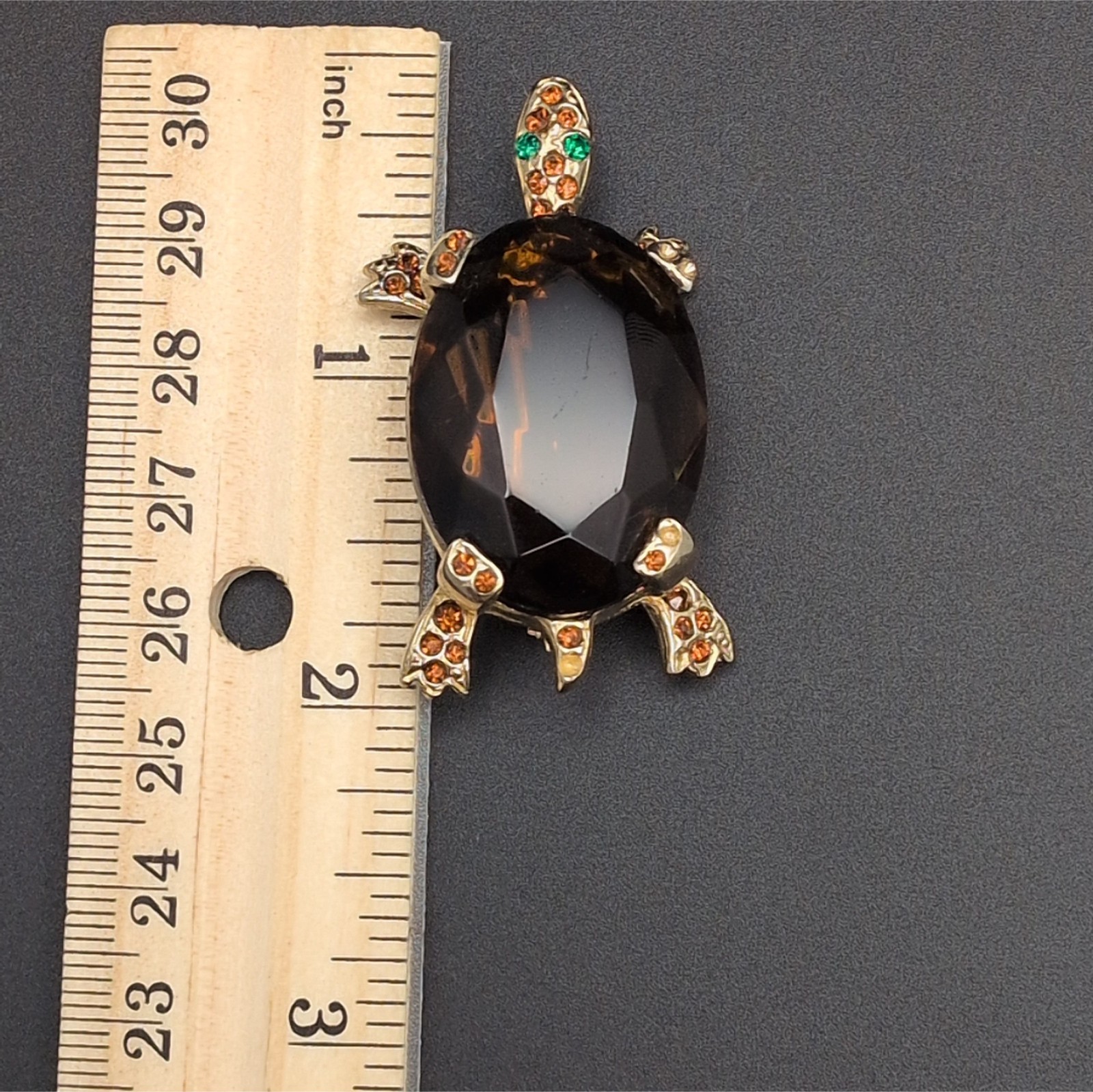 Brooch Pin Vintage DeNicola Turtle Tortoise Animal Reptile Brown Gold Tone READ