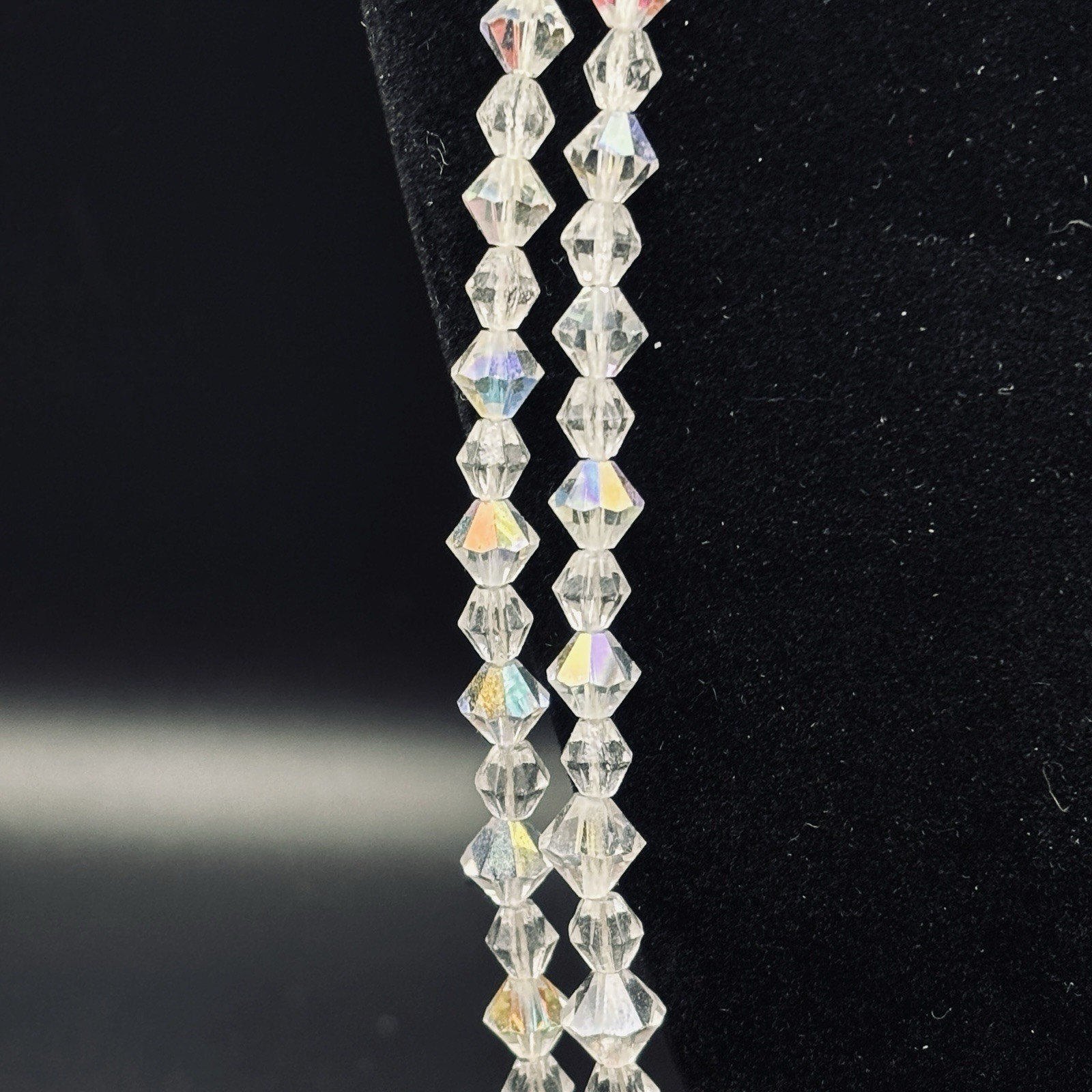 Double Strand Aurora Borealis Faceted Bicone Crystal Graduated Necklace 27” VTG