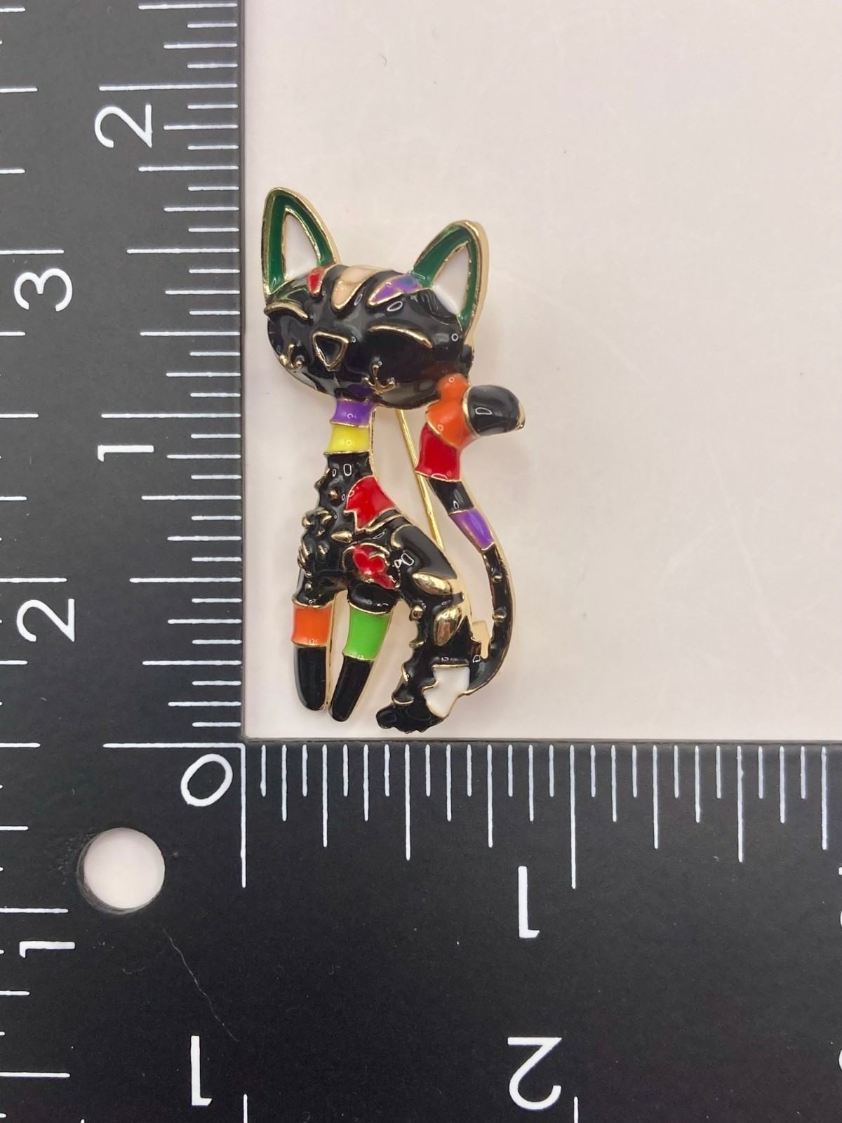 Colorful Black Cat Brooch Pin Enamel Details & Gold-Tone Finish -51B