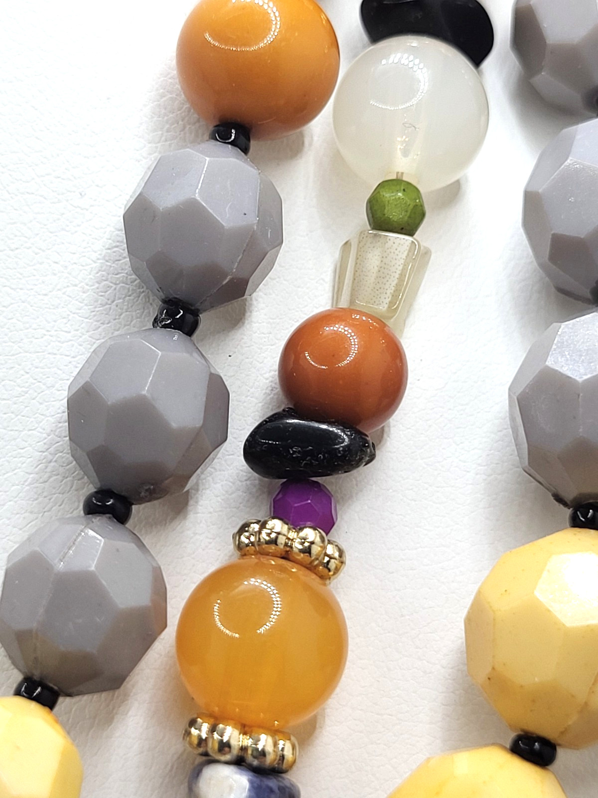 NENA Statement Natural & Acrylic Stone Choker Layered Faceted Beads & Pendant