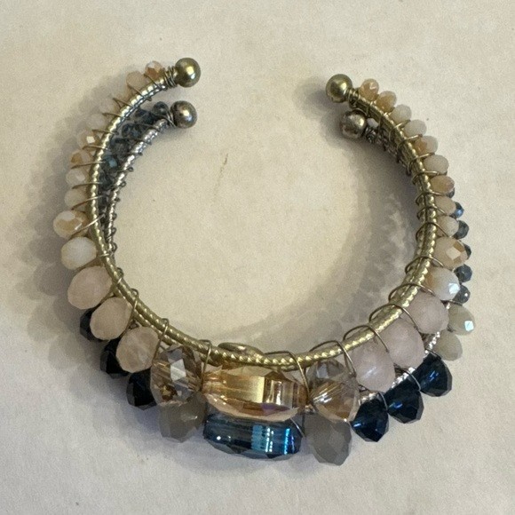 LOT of 2 AB Faceted Crystal Cuff Bracelets Pink and Blue Jewelry Bundle
