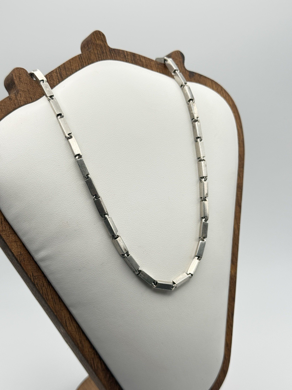 Vintage Heavy 925 Sterling Silver Modernist Bar Link Chain Necklace, 25 inch 33g