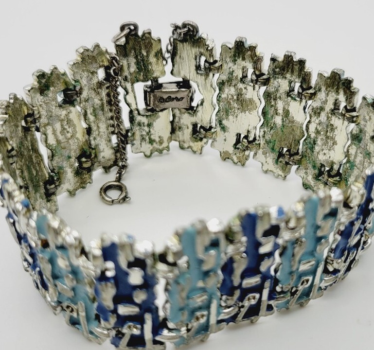 Vintage Coro Baby Blue Panel Bracelet Chunky Statement Runway 7.25 in RARE