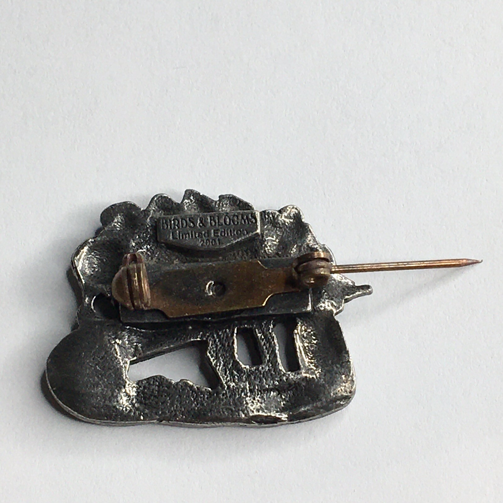 Birds & Blooms Brooch Pin Pewter Flower Wheelbarrow Granny Cottage Fairycore