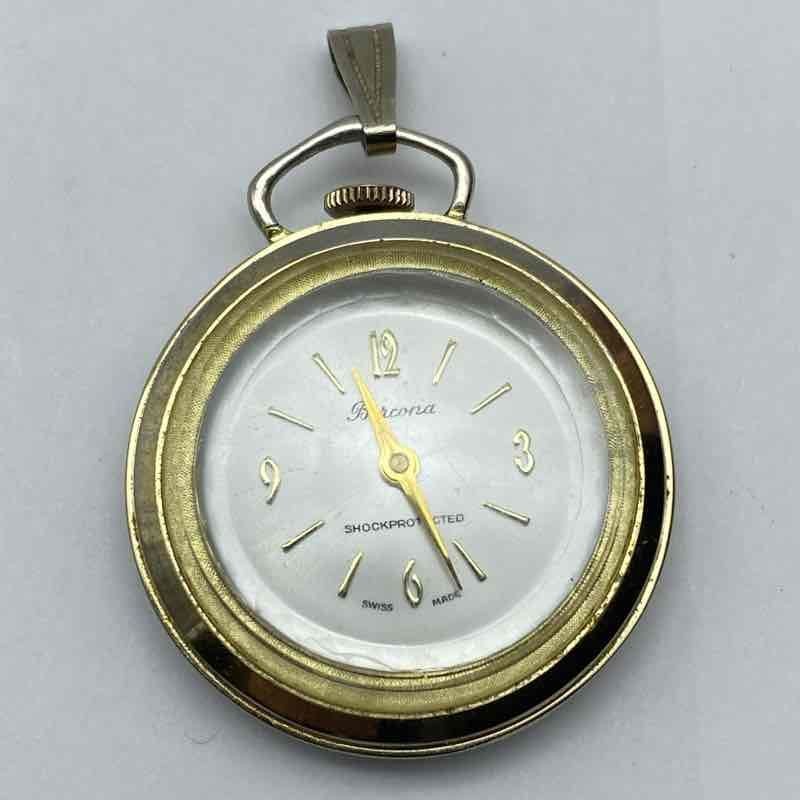 Vintage Bercona Swiss Manual Wind Pendant Watch Two-Tone Scrolled Back 34mm