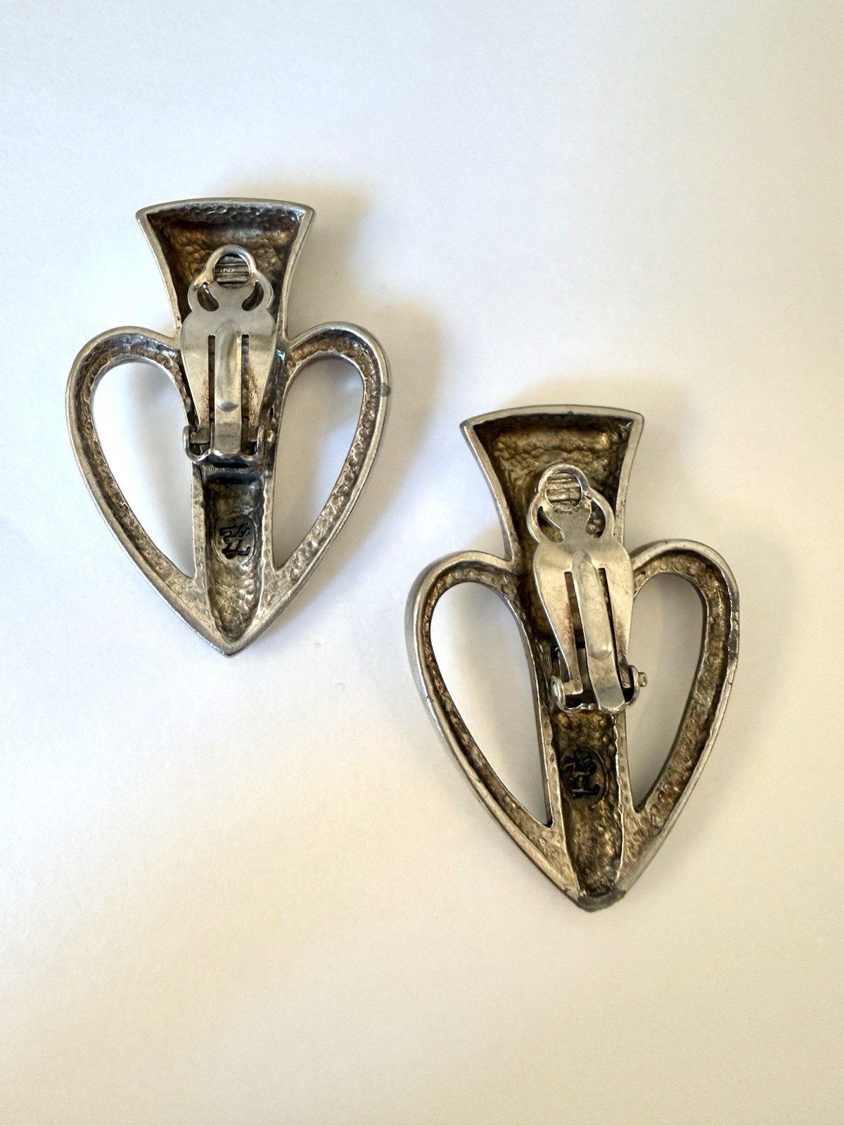 Vintage Karl Lagerfeld Logo Chunky Sivertone Clip On Statement Earrings