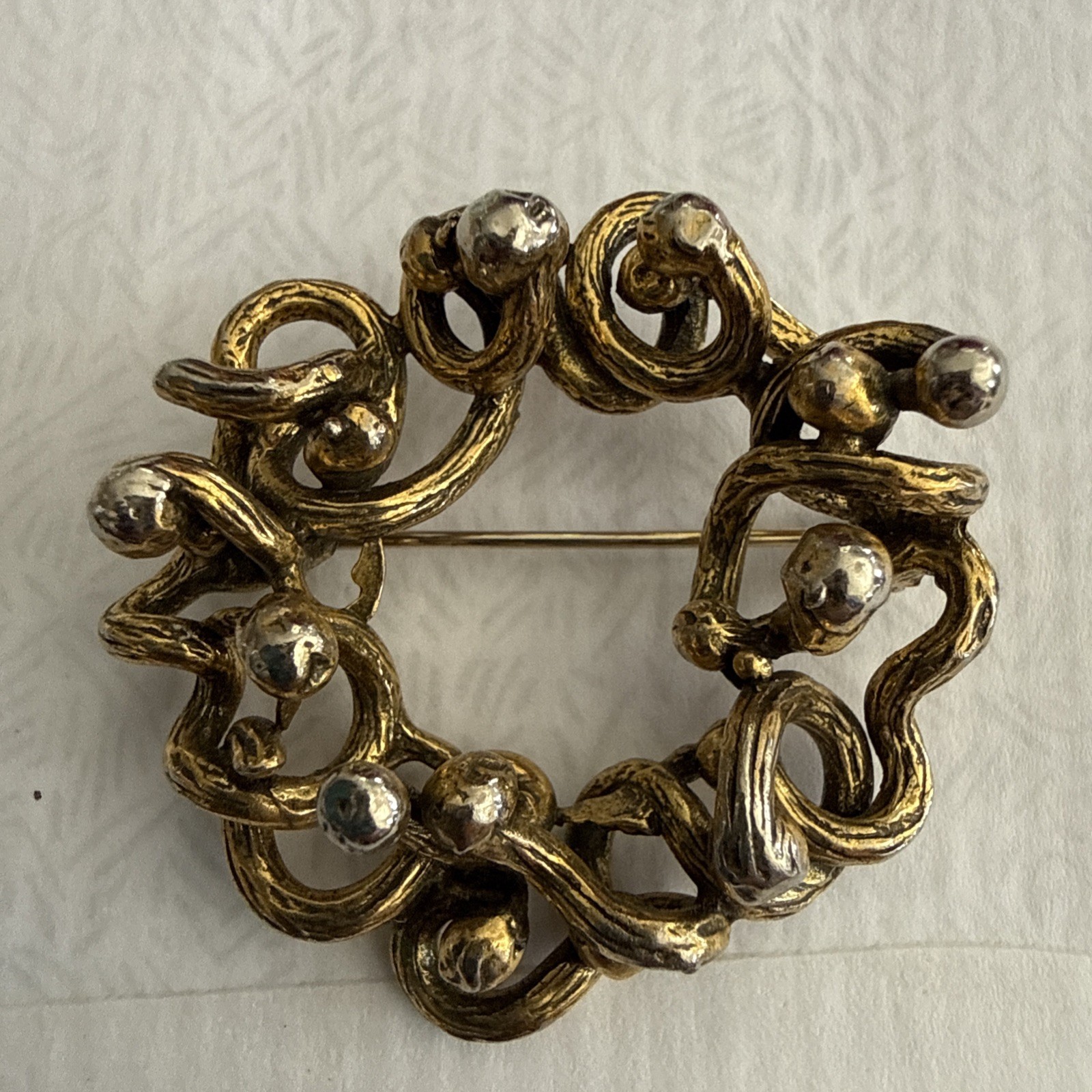 Zentall Brooch Pendant Brutalist Gold and Silver Tone Vintage 1.5 inches