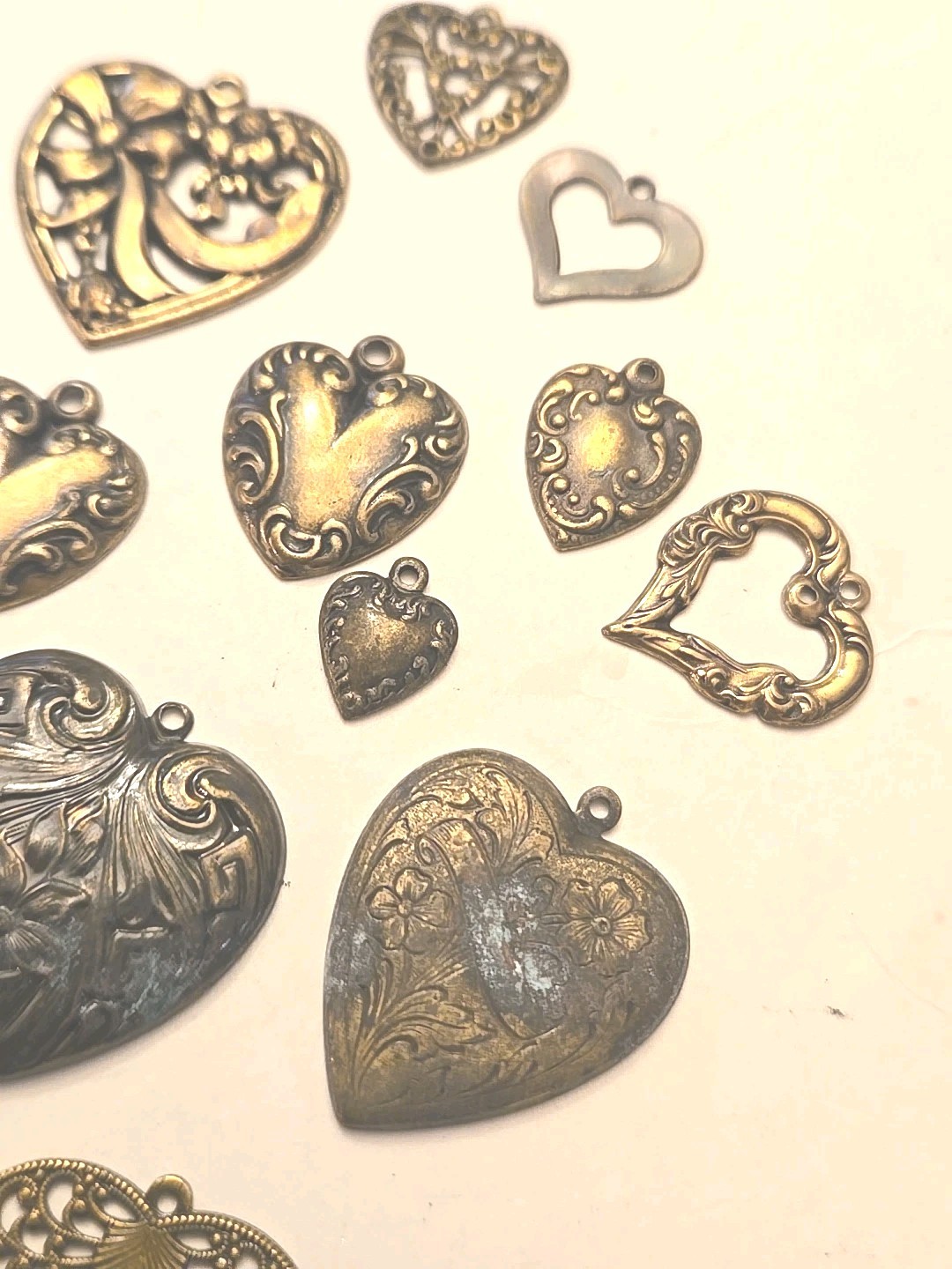 Vintage Cherub Heart Charm Lot Statement Necklace Victorian Revival Romantic