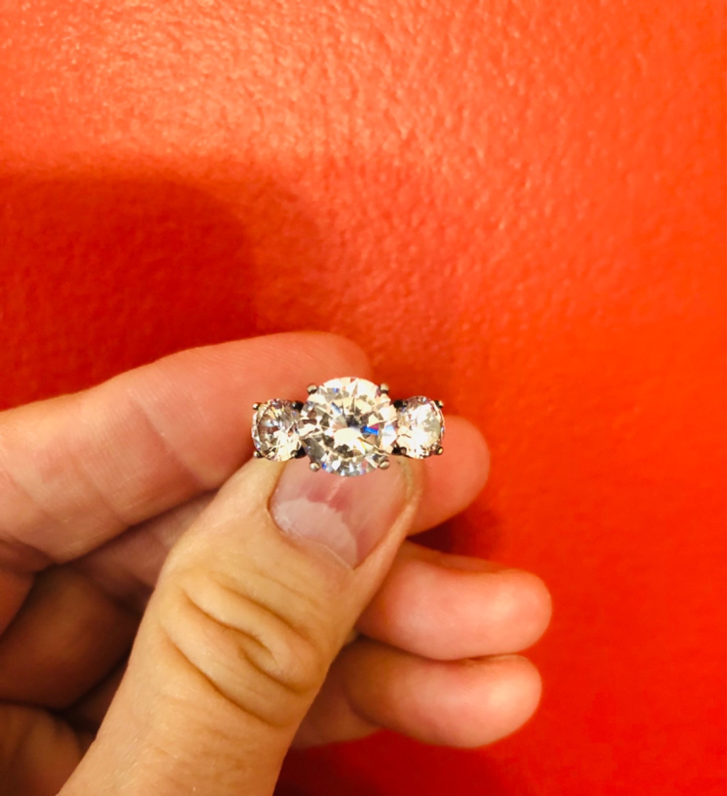 Engagement ring band gold tone 3 stone glass estate vintage 5 carat TW