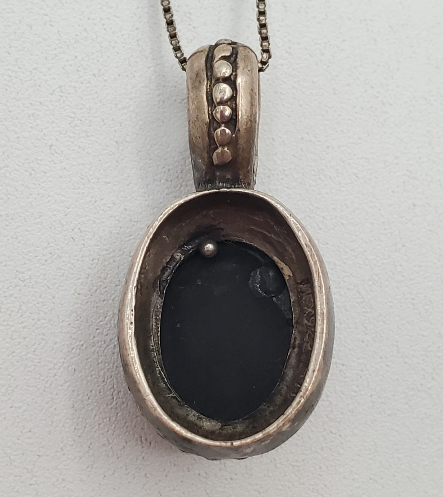 MEX 925 ATI Black Onyx Necklace 23in Sterling Silver 9gtw Box Chain VTG Estate