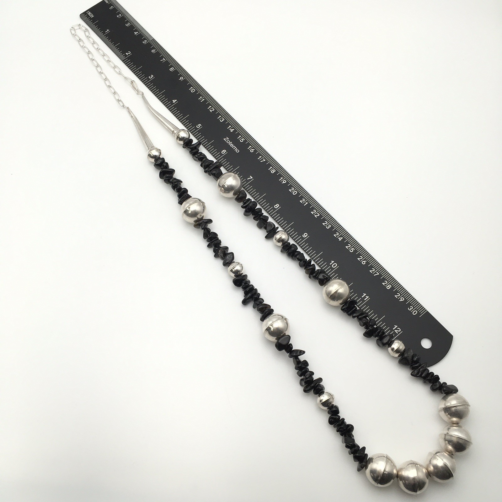 Silver Schark Handmade Sterling Silver & Black Obsidian Necklace 24-30″ 44g #30