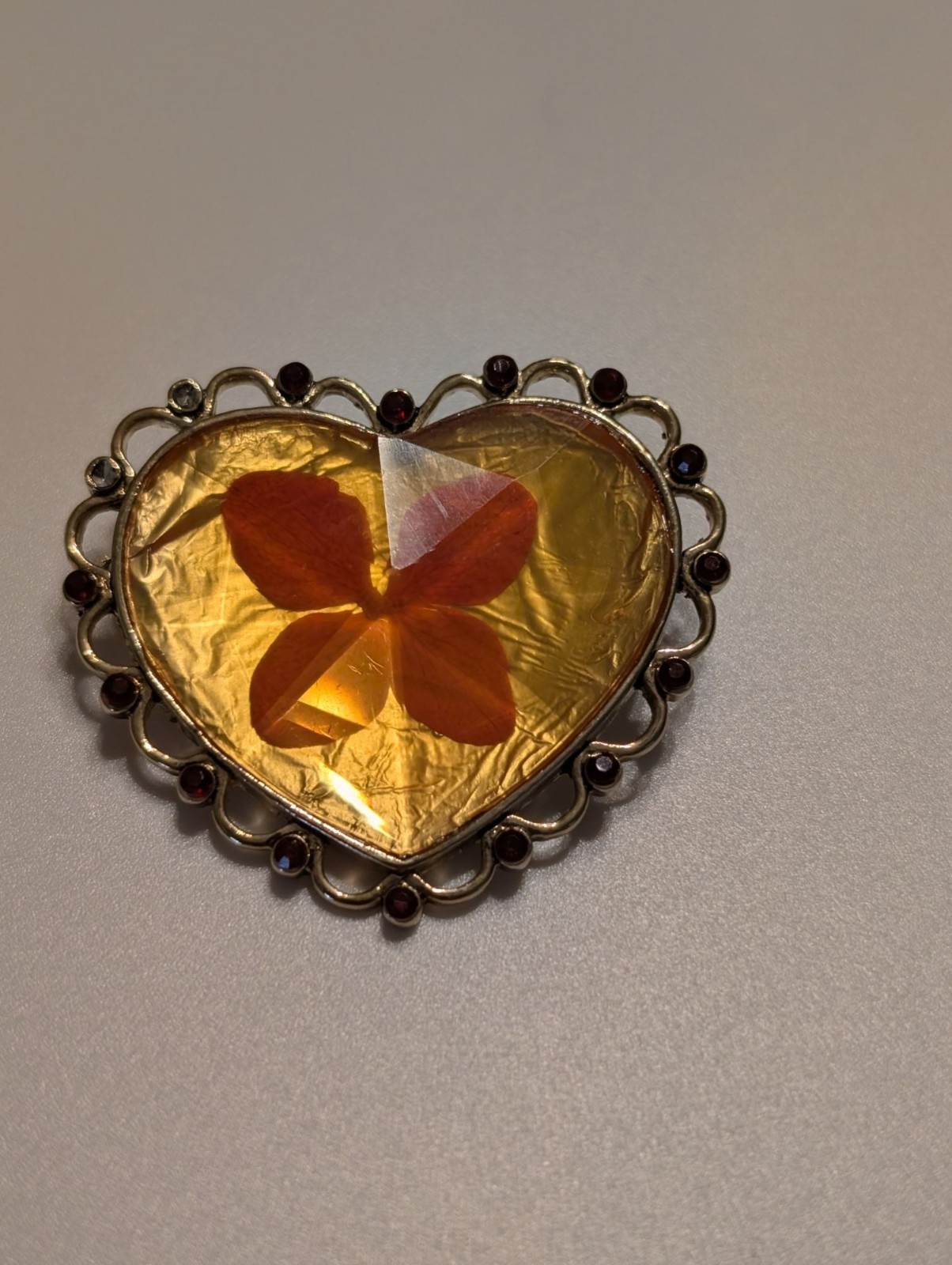 Vintage 90s Liz Claiborne Heart and Flower Petal Brooch Signed Gold Tone