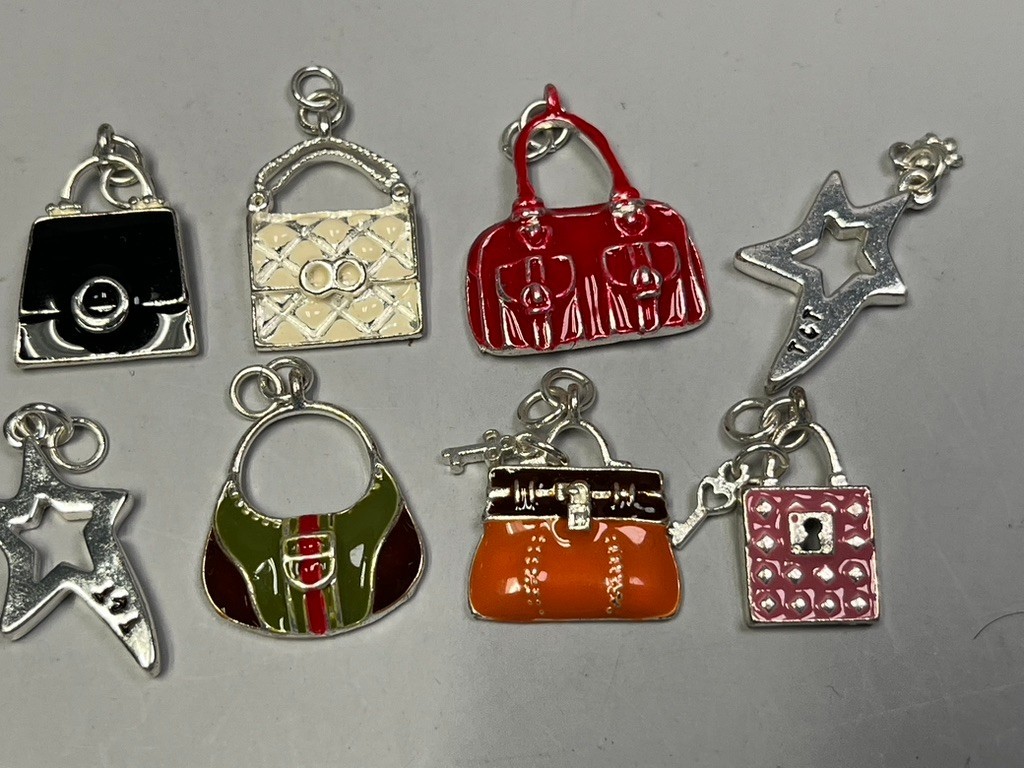 Lot of 8 Mix Enamel Metal Charms Pendants Purse Pocket Book Star Cute