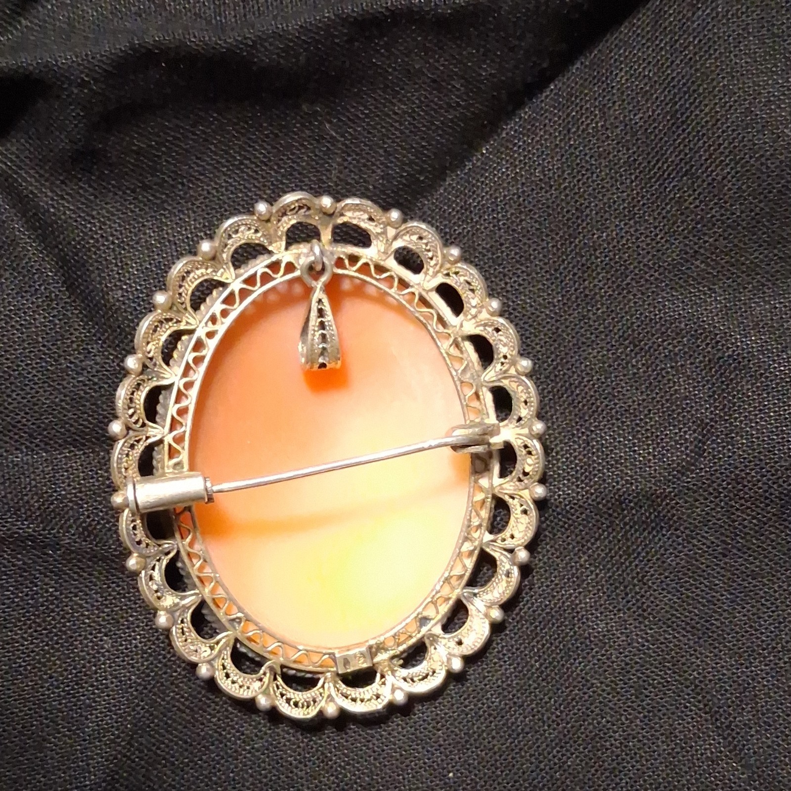 Vintage Italian Shell Cameo Brooch Pendant Gold Wash Over 800/835 Silver