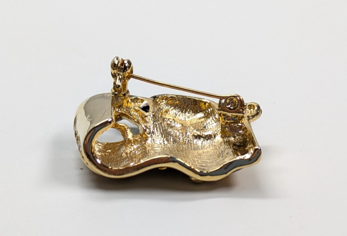 VTG Cute Black Rabbit Gold Tone Sheet Music Notes Microphone Enamel Brooch Pin