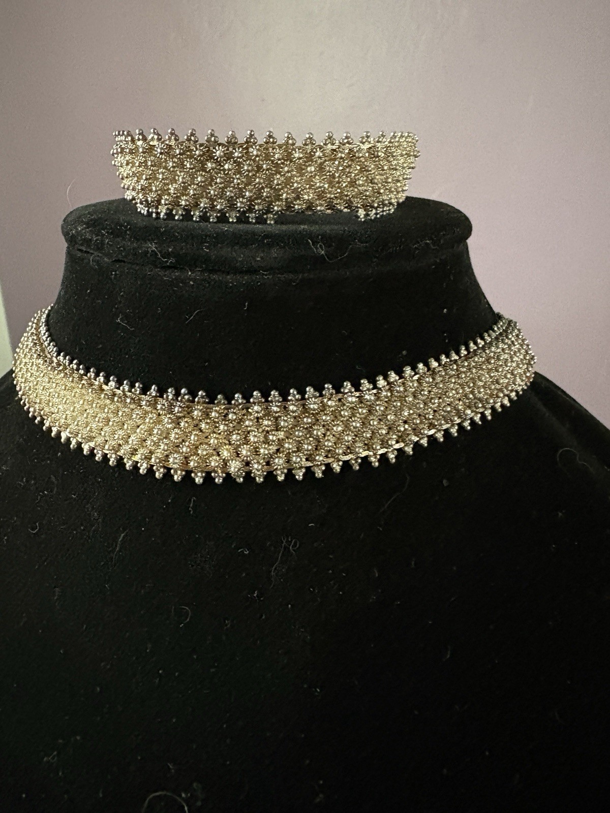 Antique Sterling Cannetille Choker Necklace And Bracelet Set Etruscan Revival