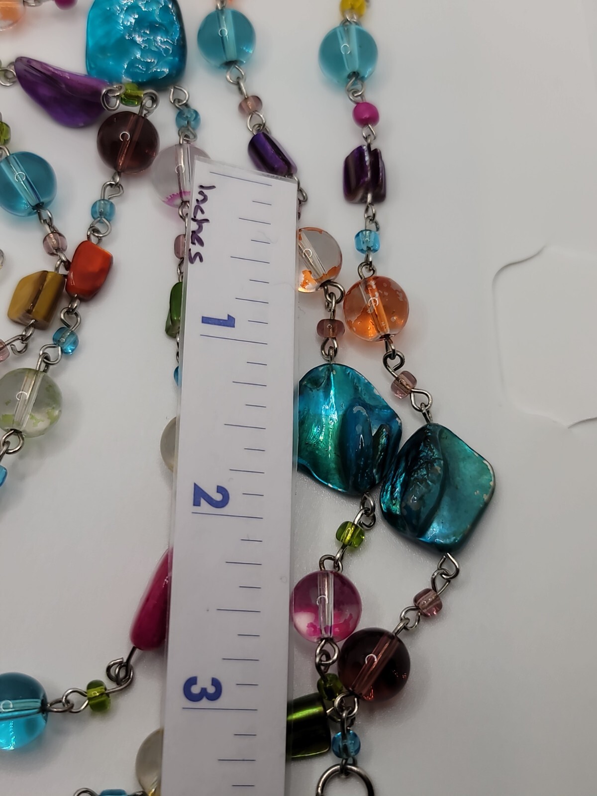 71″ Vintage Wear Repair Craft Multicolored Glass And Shell Necklace