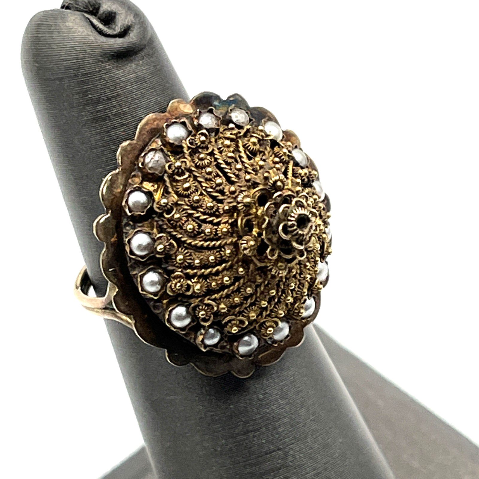Antique 14k Seed Pearl Cannetille Ring Size 6