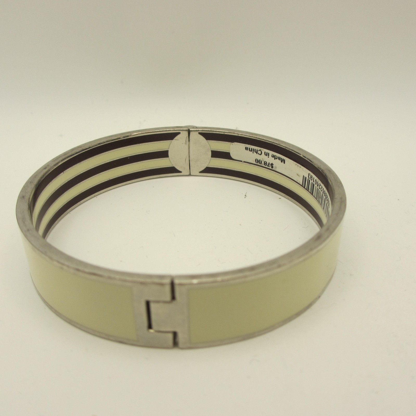 Vintage Henri Bendel Bracelet Enamel Hinged Bangle White