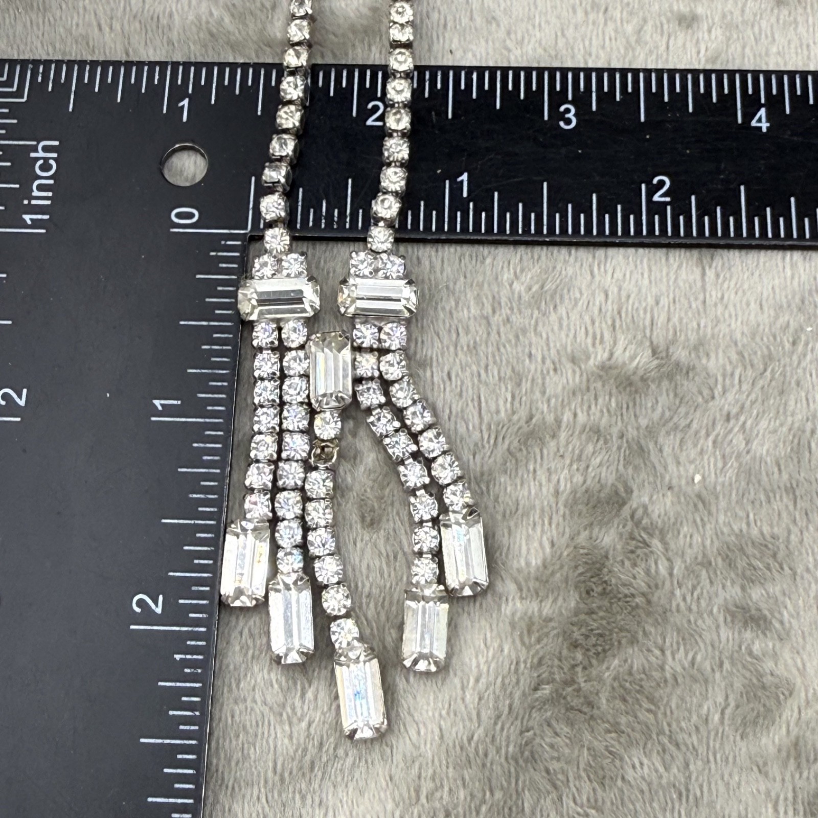 Vintage Rhinestone Necklace Silver Tone Waterfall 16” READ