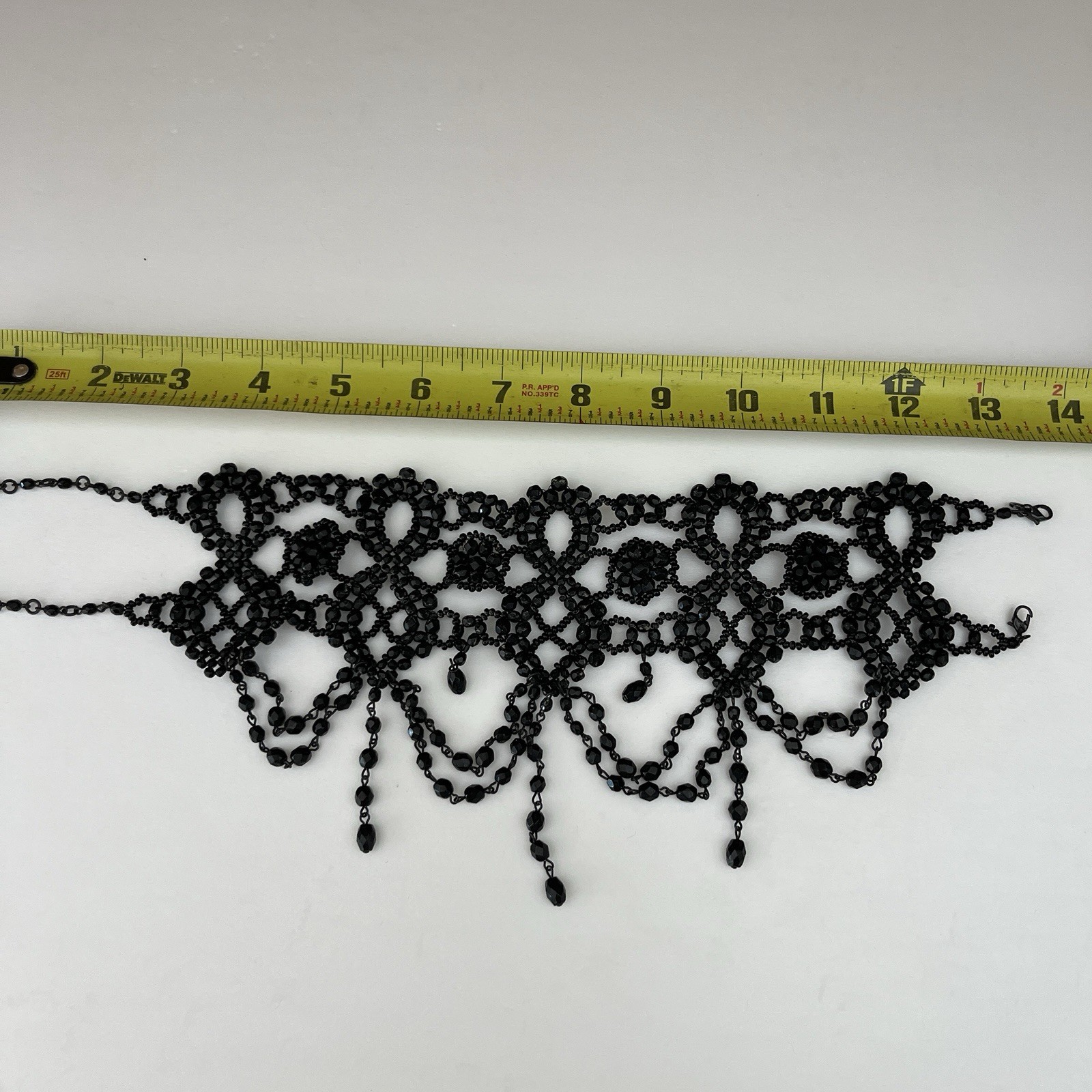 Vintage Anouska Hempel Black Glass Bead Choker Necklace Victorian Gothic